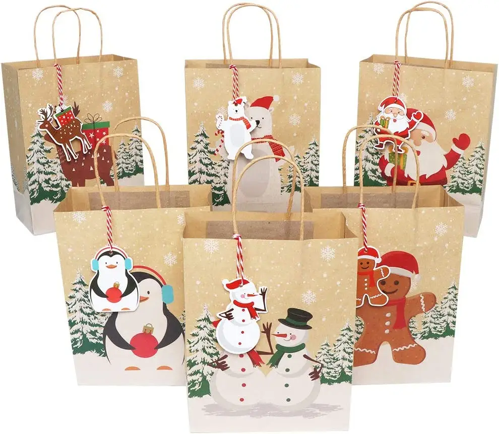 カスタムロゴショッピングパーティー用品ハンドルタグ付き装飾ギフトパッケージクリスマスキャンディーバッグ