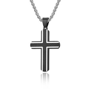 Collier de luxe à la mode avec pendentif en acier inoxydable imperméable à l'eau sans ternissement pour homme en forme de croix religieuse chrétienne - Product Image 1