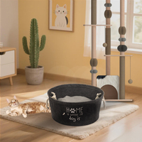 Lit pour chien en feutre gris foncé avec poignées en corde, panier pour animaux de compagnie imprimé, nid de sommeil rond avec coussin doux pour petits chiens et chats