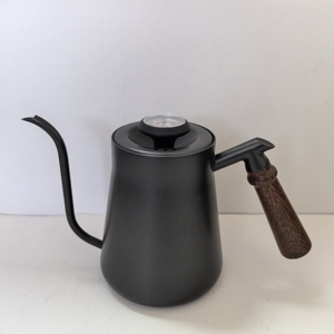 Cafetera de acero inoxidable 304 con revestimiento de teflón, cafetera de goteo con mango de madera, cafetera doméstica de boca estrecha para goteo. - Product Image 1