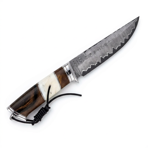 Outil utilitaire artisanal en acier Damas multi-alliage avec manche empilé en bois et os - Product Image 1
