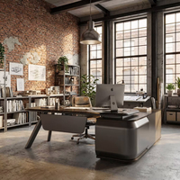 Bureau de direction QILISEN de luxe, haute brillance, durable, écologique, ergonomique, résistant à l'eau, avec charge sans fil, table de PDG, MDF E1