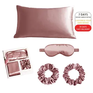 Set regalo di prodotti in seta con combinazione semplice scatola personalizzata maschera per gli occhi in pura seta Scrunchie e federa in seta 3 pezzi
