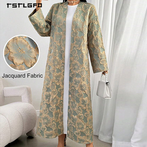 Abaya de luxe élégante vert émeraude, broderie en fil d'or, style marocain, kaftan à manches longues, robe de soirée printemps pour femmes - Product Image 1
