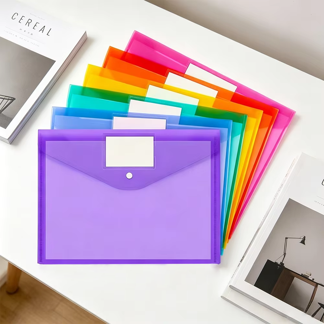 School and Office Supplies JSF Brand Clear PP Plastic Bag with Snap Button Closure A4 Size Letter Size File Folder