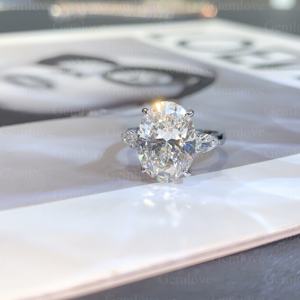 Luxury 9-18K White Gold Engagement Ring for Women ,Sparkling Oval Cut Lab-Grown Diamond with Side , <b>Bridal</b> Proposal Jewelry - Product Image 3