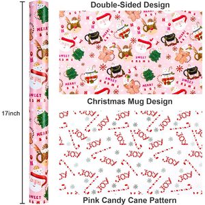 Yarcony Christmas <b>Wrapping</b> <b>Paper</b> Roll 17 Inch X 33 Feet Reversible Pink Holiday Design Gift Craft Use - Product Image 4