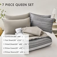 Set Sprei 7 Potong Modern Motif Garis Putih Abu-abu Patchwork Bergaris, Set Selimut Empuk Ramah Lingkungan dari Bahan Microfiber untuk Semua Musim