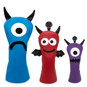 Latest Design Pu Leather Golf Club Head Cover Cute Monsters Embroidery Golf Driver Fairway Hybrid Headcover