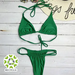 Custom Logo Color Woman recycle swimwear Eco Friendly fabric provided customized Micro Bikini biquini