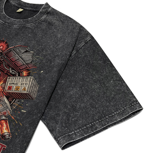 T-shirt décontracté à manches courtes et col rond pour homme, coupe oversize, teinture acid wash, imprimé motif, 100% coton respirant, tricoté 230g - Product Image 5