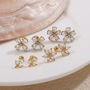 Pendientes con forma de flor, engaste de acero inoxidable para mujer, regalo, joyería elegante - Product Image 1