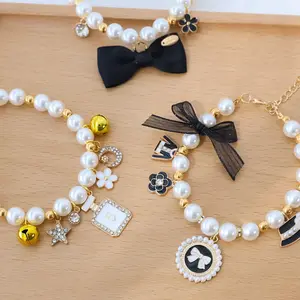 Pet Collar Kitten Dog Bell Pearl Necklace Lady Jewelry Cartoon Cute Collar