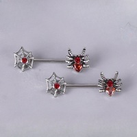 Perhiasan Tindik Puting Baja Anti Karat Halloween dengan Zirkon, Anting Puting, Perhiasan Tindik Tubuh, Barbell Puting, Perhiasan Tindik Puting