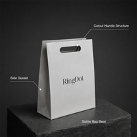 Sac de shopping en papier blanc et gris écologique de luxe avec poignée découpée, logo personnalisé, cadeau, OEM, vente en gros, marque privée