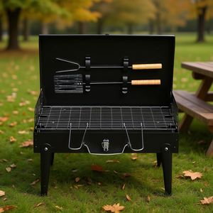 Barbecue portable carré au charbon de bois 44x27x7cm, grill pliable en acier pour camping, fêtes et usage extérieur, finition noire - Product Image 2