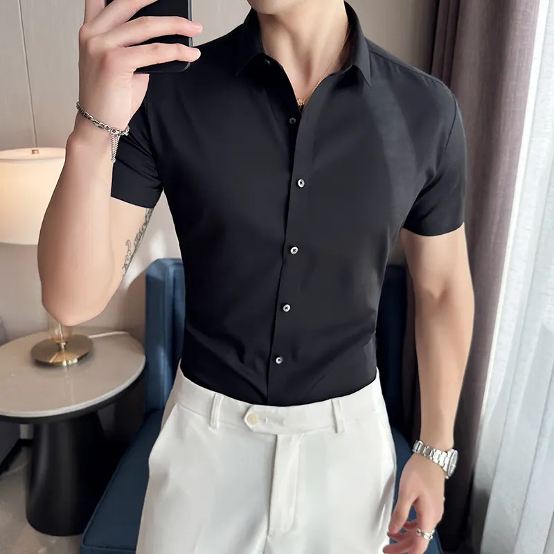 Men's 100% Cotton Solid Dress Shirt, Formal Breathable Stand Collar Button Up Long Sleeve Shirt For Business Activities