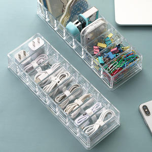 Multi-use Plastic Transparent Desk Earphone Storage Box Charging Wire Organizer for Home