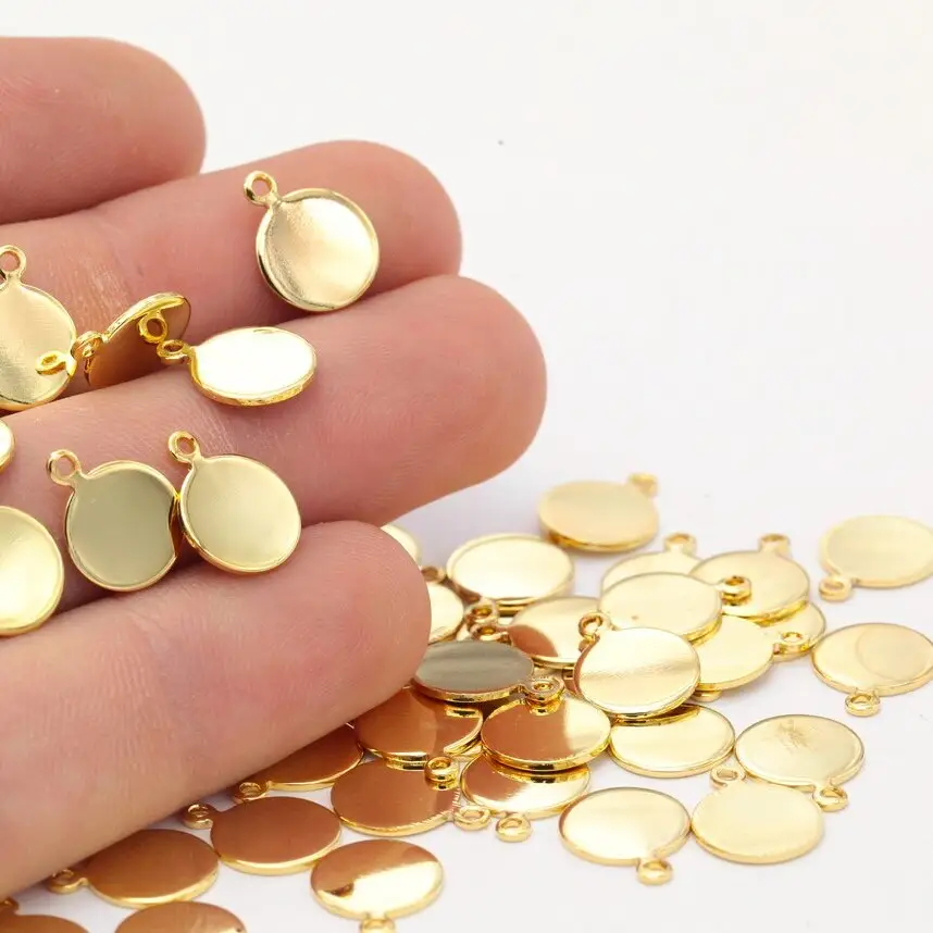 Factory Wholesale Plated Round Coins Pendant Stainless Steel Gold Spacer Bracelet Charms For Necklace Jewelry Making Disc Charms