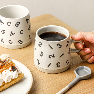 Taza de café de cerámica con diseño de letras y números japoneses Retro, tazas de oficina de desayuno de porcelana mate de 400ml para uso diario - Product Image 6