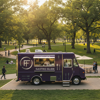 Promotion : Camionnette Rouge Entièrement Équipée pour Cuisine Mobile, Camion de Restauration pour la Vente de Burgers en Ambiance Urbaine