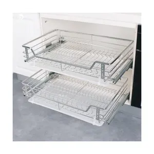 Hot Kitchen Cabinet Drawer Steel Wire Basket Modern Kitchen Stainless Steel Pull Out Cabinet Pull Basket