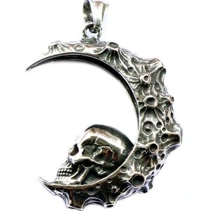 Colgante de Acero Inoxidable 316L al por Mayor, Colgante Grande y Dominante de Luna, Calavera Vintage, Estrella y Creciente, Estilo Gótico Retro para Collar - Product Image 2