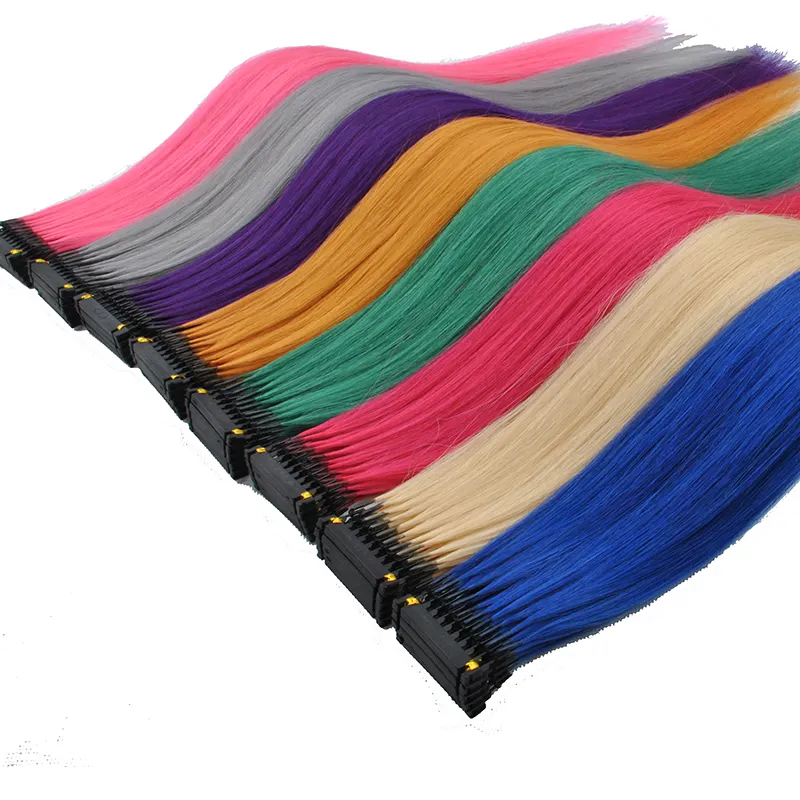 Extensão de cabelo 6d pré-adesivo remy, extensões de cabelo humano real coloridas