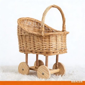 Cesto portaoggetti per bambini in vimini, cestino per passeggino con design floreale per oggetti di scena fotografici e giocattoli - Product Image 3