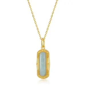 Trendy Natural Amazonite Gemstone Pendant Ladies Big Semi-precious Stone Jewelry Gold Plated 925 Silver Pendant Wholesale