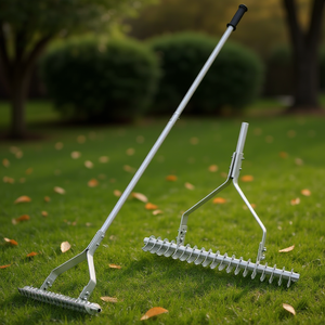 Râteau à gazon en aluminium de 20 pouces de large avec 19 dents courbées et manche long pour ameublir la terre – Outil de jardinage - Product Image 2