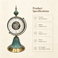 Horloge de bureau rétro européenne de luxe, mouvement silencieux à engrenages rotatifs, cadran coloré en nacre, base en métal émaillé craquelé, pour la maison ou comme cadeau