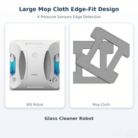 Robot Nettoyeur de Vitres FMART W6 en Gros avec Double Réservoir Ultrasonique de 25 ml, Brume de 12 Microns Sans Traces pour Fenêtres Domestiques