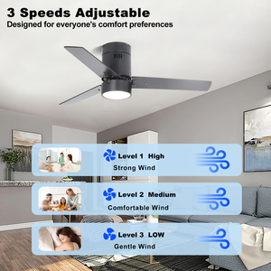 Ventilateur de <span class=keywords><strong>plafond</strong></span> silencieux de 44 pouces avec lumière, style minimaliste, <span class=keywords><strong>noir</strong></span>, décoratif, à montage encastré - Product Image 3