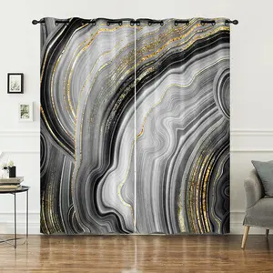 Fashion 3D printing marble texture curtain shading short plush bedroom living room curtain