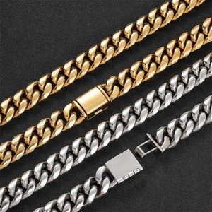 Collier et bracelet pour homme en acier inoxydable, style Hip Hop, avec fermoir à rabat, chaîne cubaine plaquée or poli, vente en gros - Product Image 1