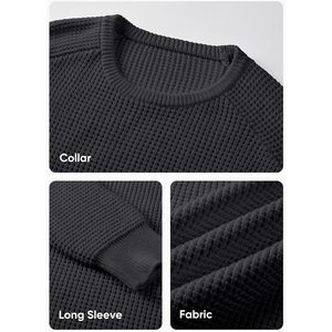 FOXA Men's Crewneck <b>Pullover</b> <b>Sweater</b> Waffle Knit Ribbed Edge Casual Loose Fit <b>Sweater</b> Standard Thickness 100% Acrylic - Product Image 5