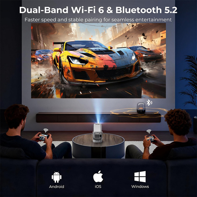 Dual Band Wi-Fi 6 5.2 Projector Portable Smart Screen Projector for Gaming Movie Streaming