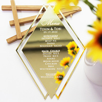 Invitation de mariage acrylique de découpe laser en forme de diamant de luxe Carte de menu de mariage en acrylique or estampillée en blanc