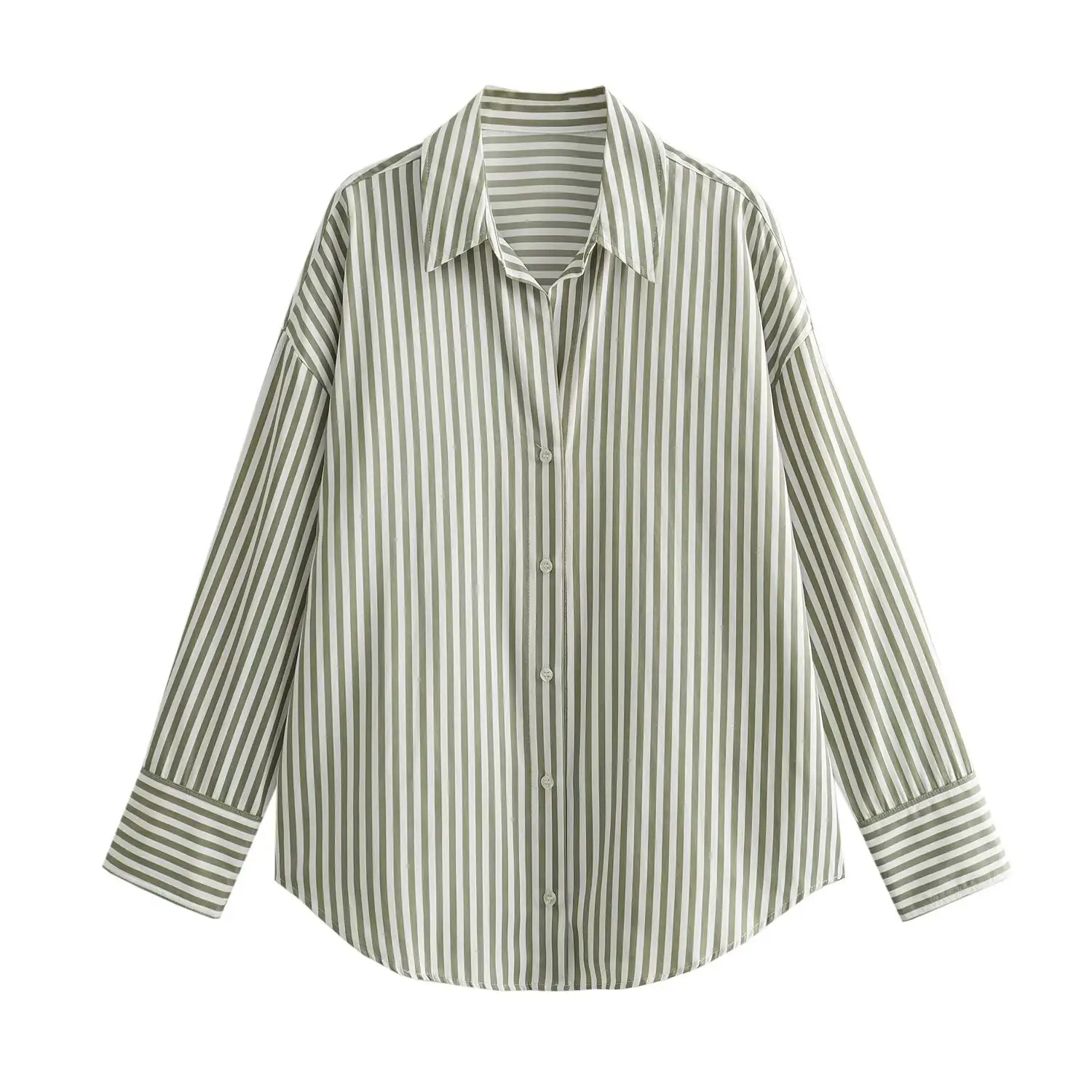 PB&ZA Women 2024 spring New Fashion Striped poplin Blouses Vintage Long Sleeve Button-up Female Shirts Blusas Chic Tops