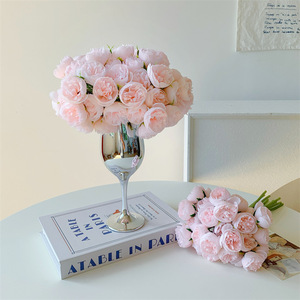 Qingyu Chronicle - Ramo de 27 Mini Peonías de Seda, Flores Artificiales con Jarrón para Decoración del Hogar y Bodas - Product Image 5