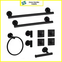 Support mural exclusif transfrontalier en acier inoxydable noir de style américain pour serviettes et mouchoirs, accessoires de salle de bain finition laquée