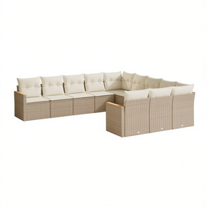 Conjunto de Sofá de Jardín con Reposabrazos Ajustables en Ratán Sintético Beige, 10+ Plazas, Muebles de Exterior, Estilo de Diseño Contemporáneo - Product Image 1