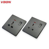 VBQN Universal - Interruptor de pared de 6 pines con panel cepillado de baquelita gris y toma de corriente con interruptor para el hogar