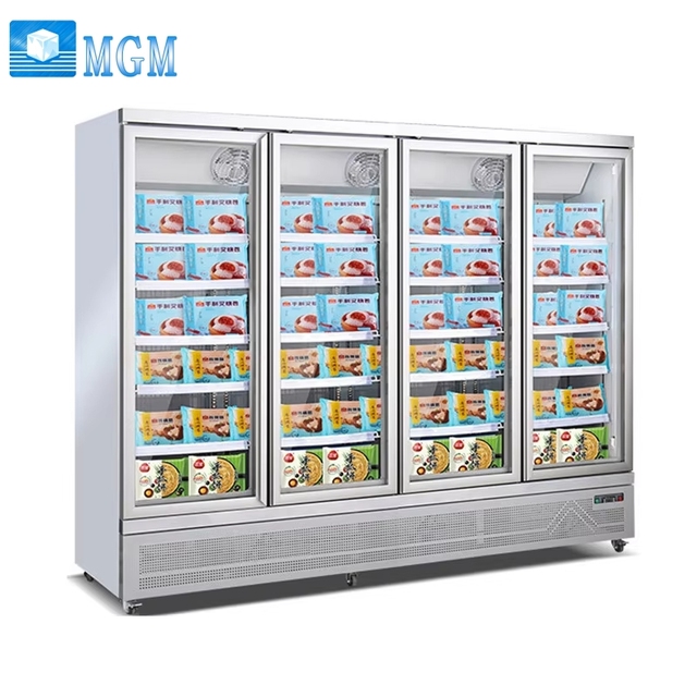 High Quality Grocery Store 4 Glass Doors Vertical Gelato Cabinet Refrigerator Ice Cream Display Fridge and Freezer