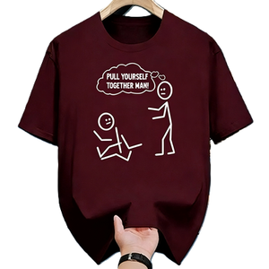 T-shirt divertente con personaggio a stick figure 'Pull Yourself Together Man', con gioco di parole sulla salute mentale, umorismo sarcastico, grafica originale - Product Image 6