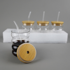 专业制造商定制4pcs透明高硼硅玻璃杯，带盖和吸管 - Product Image 3