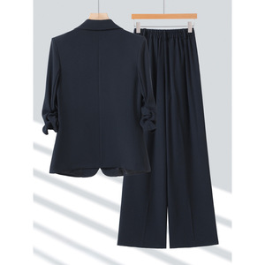 Women's Light Blue Suit Set Three Quarter Sleeve Blazer And Trousers Formal Workwear For Commute Spring Summer Autumn - Product Image 3