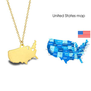 Colgante de acero inoxidable chapado en oro de 18k, collar con bandera de los Estados Unidos, mapa de países de EE. UU. - Product Image 3