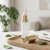 Flacon pompe airless en acrylique givré doré rechargeable 15ml 20ml pour sérum et crème contour des yeux, faible MOQ, avec applicateur massant